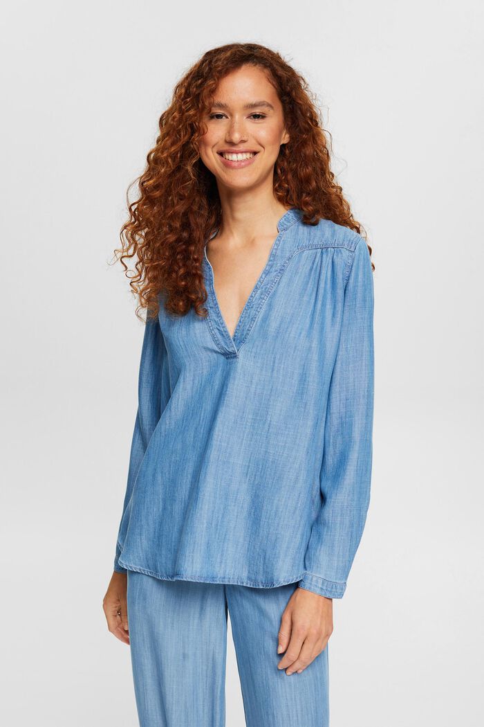 En TENCEL™: blusa de aspecto denim, BLUE MEDIUM WASHED, detail image number 0