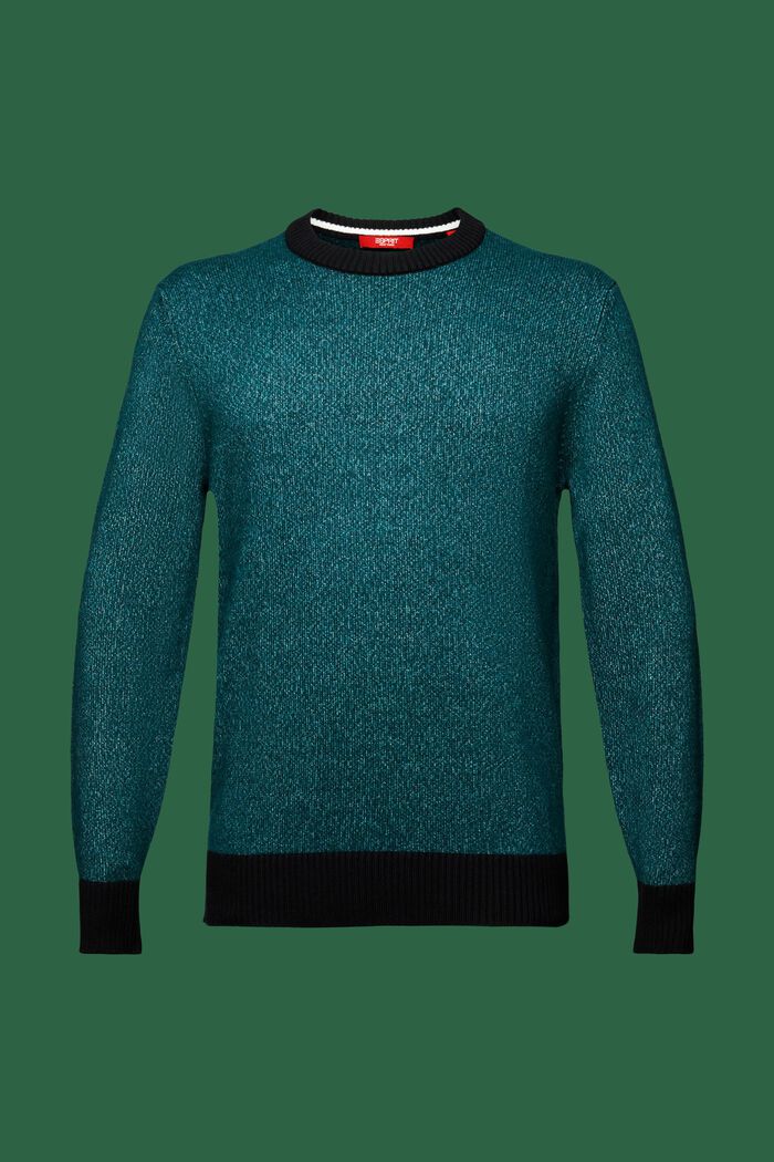 Jersey de cuello redondo en mezcla de lana, EMERALD GREEN, detail image number 5