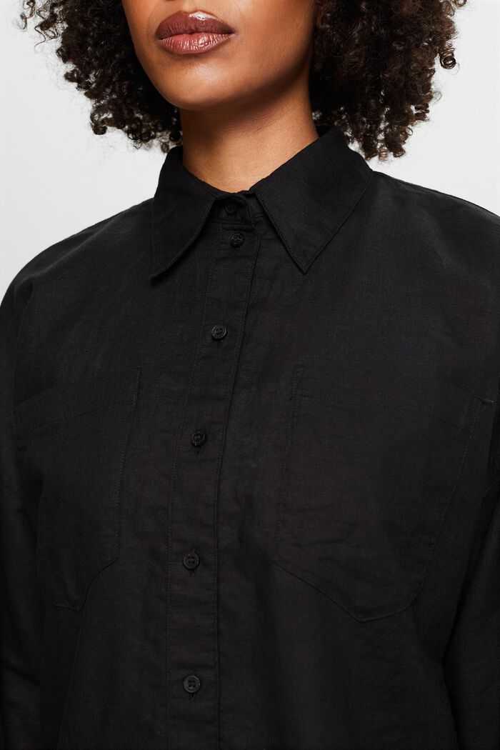 Blusa camisera de algodón y lino, BLACK, detail image number 3