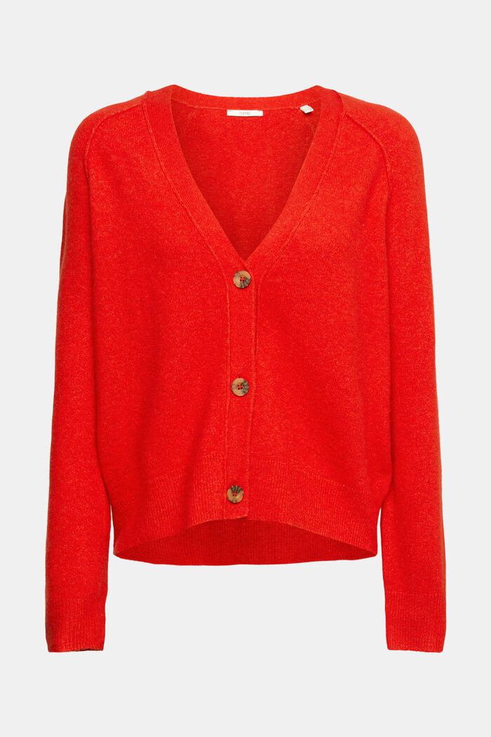 Con lana: cárdigan con cuello en pico, ORANGE RED, detail image number 2