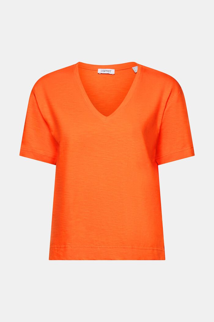 Camiseta flameada con cuello en pico, BRIGHT ORANGE, detail image number 7