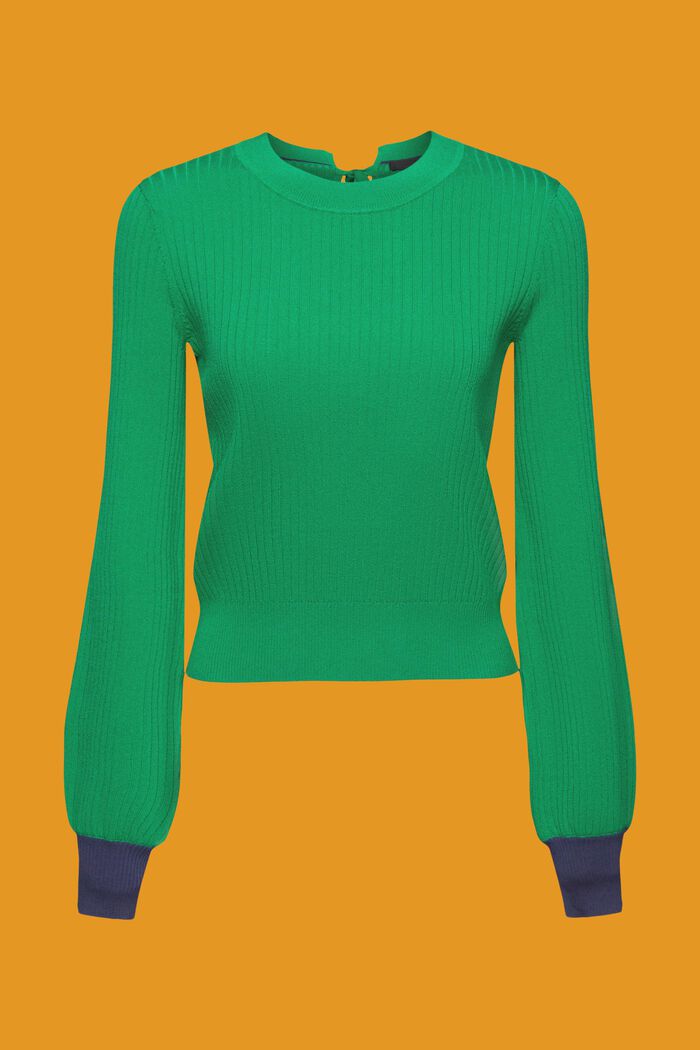 Jersey de cuello redondo con bloques de color, EMERALD GREEN, detail image number 6