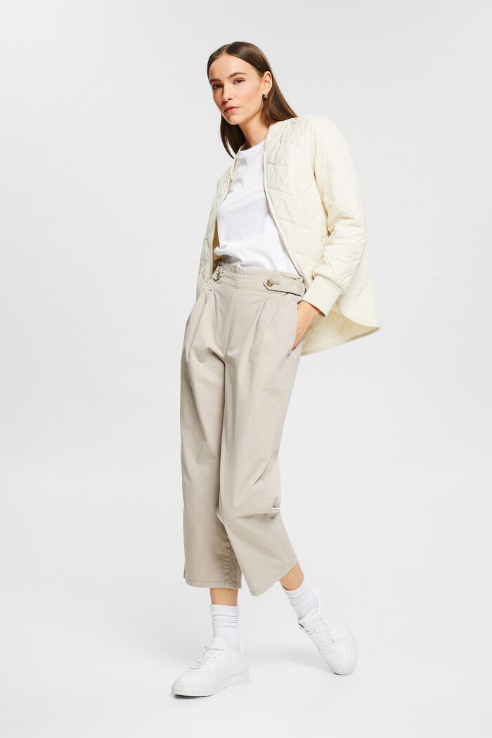 Pantalón tobillero con cintura elástica, 100% algodón, LIGHT TAUPE, detail image number 1