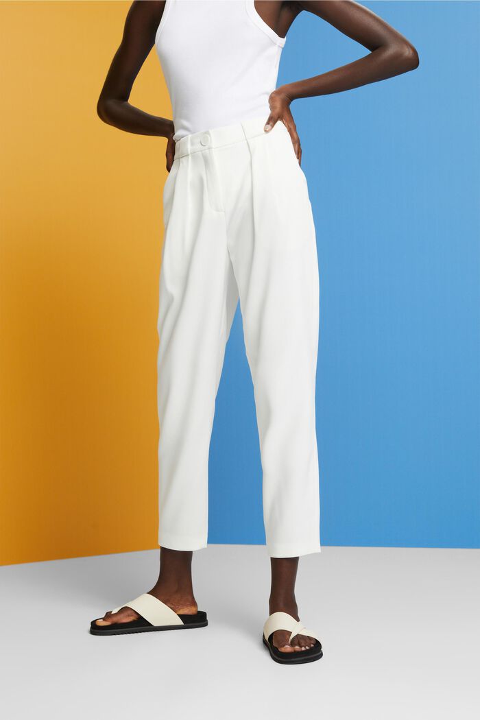 Pantalón tobillero de sarga primaveral, WHITE, detail image number 0