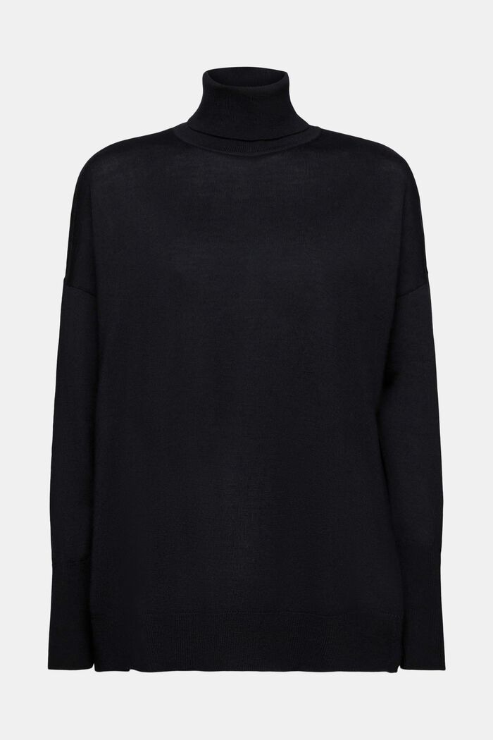 Jersey oversize de lana con cuello alto, BLACK, detail image number 6
