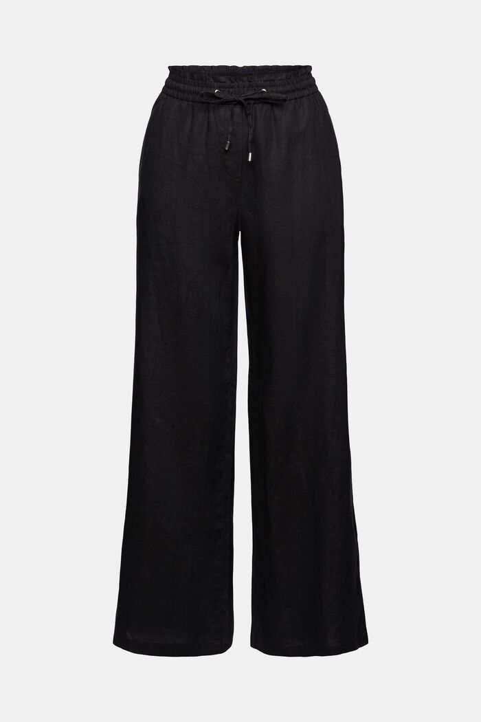 Pantalón de lino con perneras anchas, BLACK, detail image number 5
