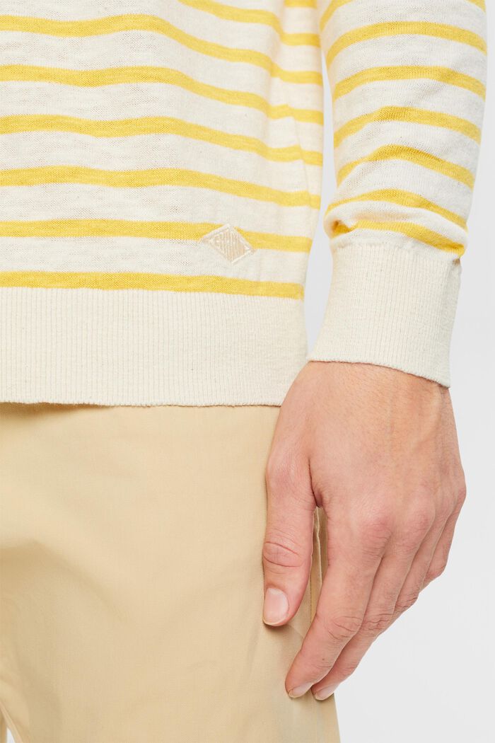 Jersey a rayas de algodón y lino, SUNFLOWER YELLOW, detail image number 4
