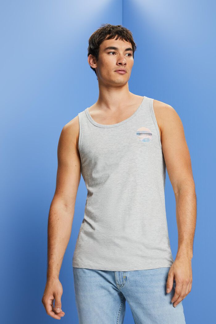 Camiseta de tirantes de punto con estampado en el pecho, LIGHT GREY, detail image number 0