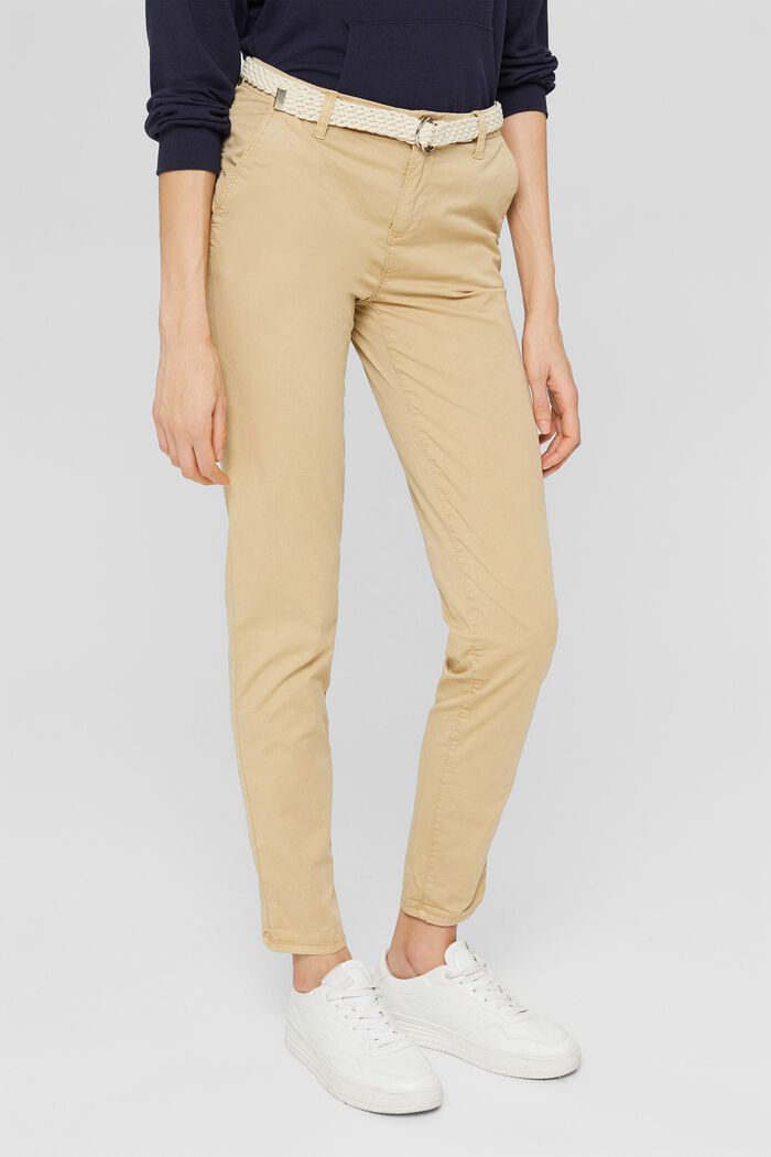 Pantalones chinos con cinturón trenzado, SAND, detail image number 0