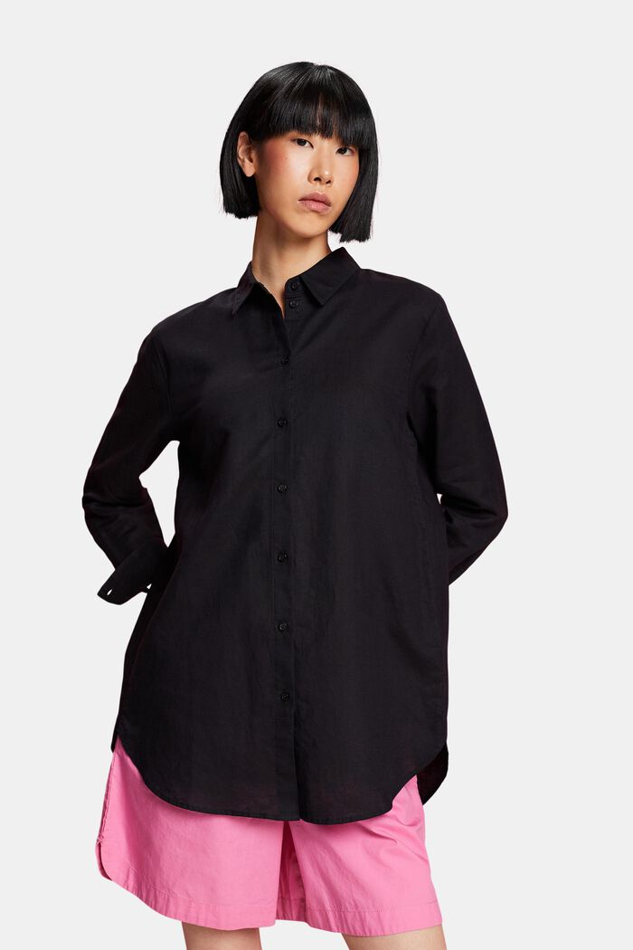 Camisa de lino y algodón, BLACK, detail image number 0