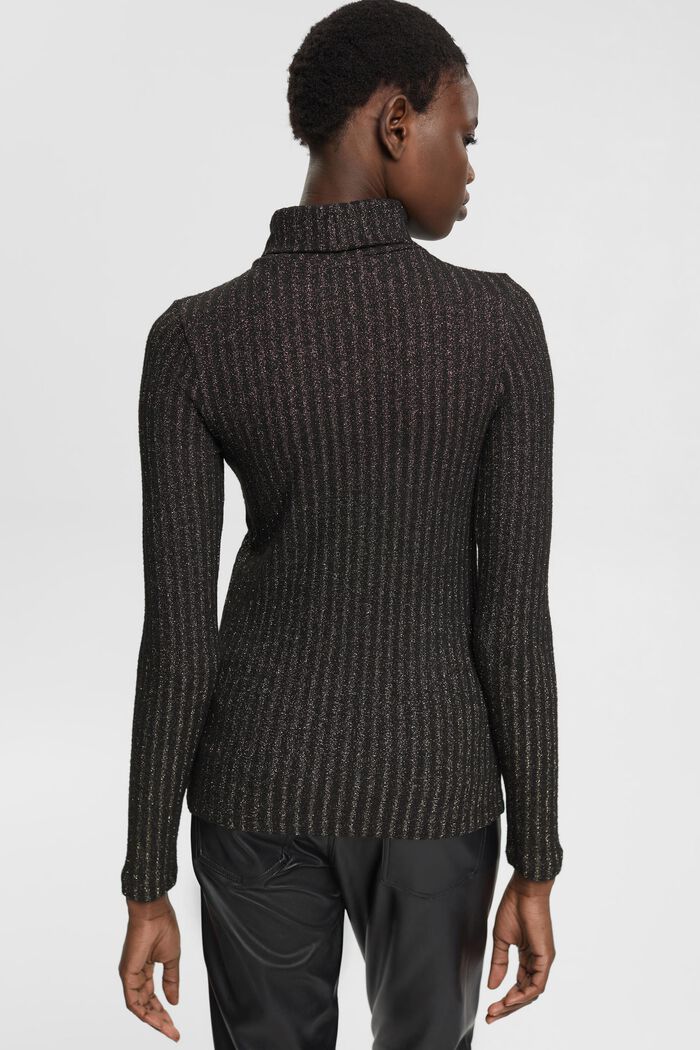 Suéter de cuello vuelto con abertura y efecto de brillo, BLACK, detail image number 3