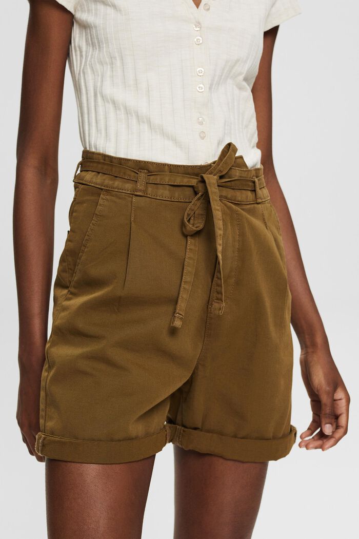 Shorts de cintura alta en 100% algodón Pima, KHAKI GREEN, detail image number 3