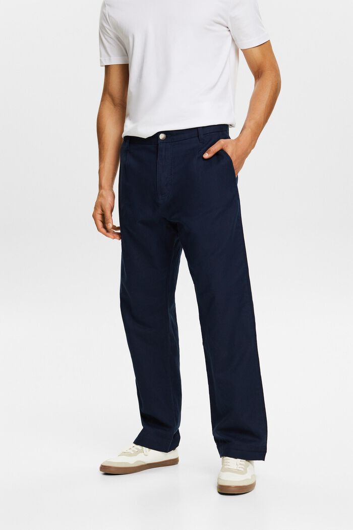 Pantalón Straight en lino y algodón, NAVY, detail image number 0