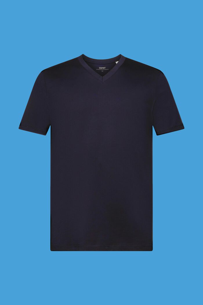 Camiseta entallada de algodón con cuello en pico, NAVY, detail image number 6