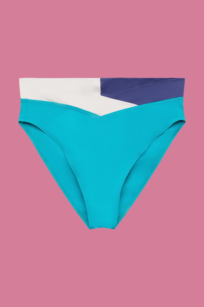 Braguita de bikini de tiro medio con diseño de bloques de color, TEAL GREEN, detail image number 4