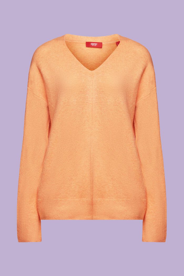 Jersey de cuello pico en mezcla de lana, PEACH, detail image number 5