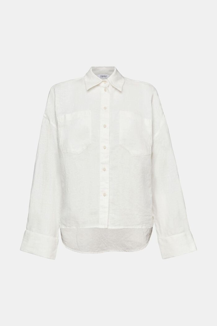 Blusa camisera de algodón y lino, OFF WHITE, detail image number 6