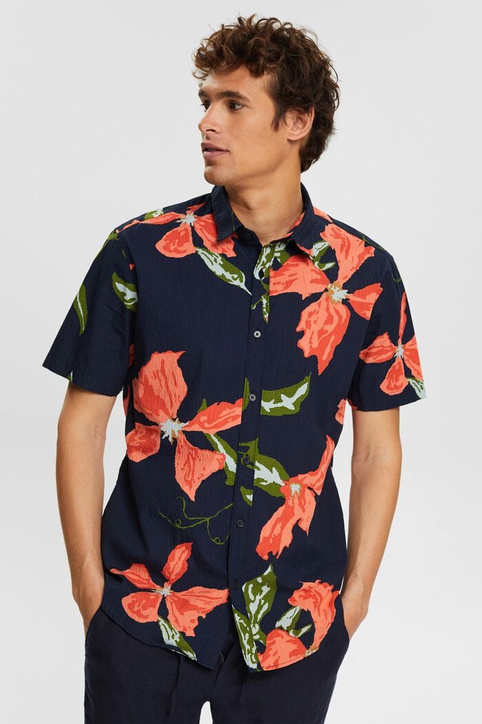 Camisa de sirsaca con estampado floral, NAVY, detail image number 0