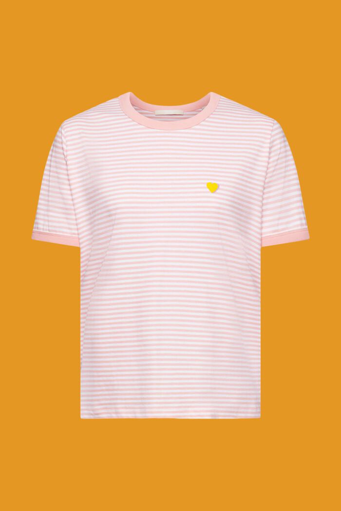 Camiseta de algodón con diseño a rayas y motivo bordado, PINK, detail image number 5