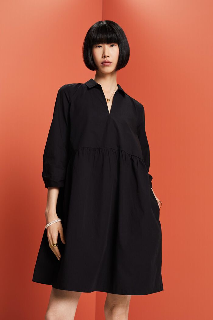 Vestido de línea en A de algodón ecológico, BLACK, detail image number 0