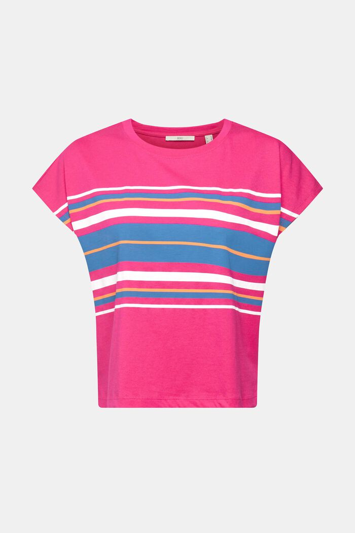Camiseta a rayas con estampado, PINK FUCHSIA, overview