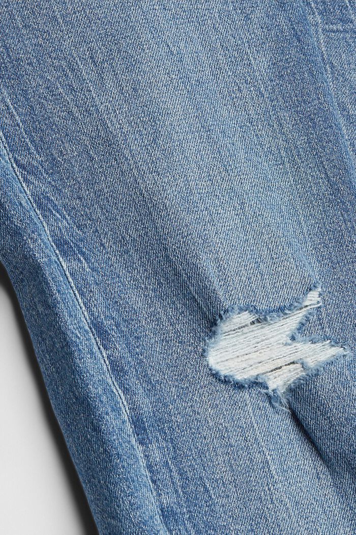 Vaqueros en algodón ecológico con efecto de rotos, BLUE MEDIUM WASHED, detail image number 4