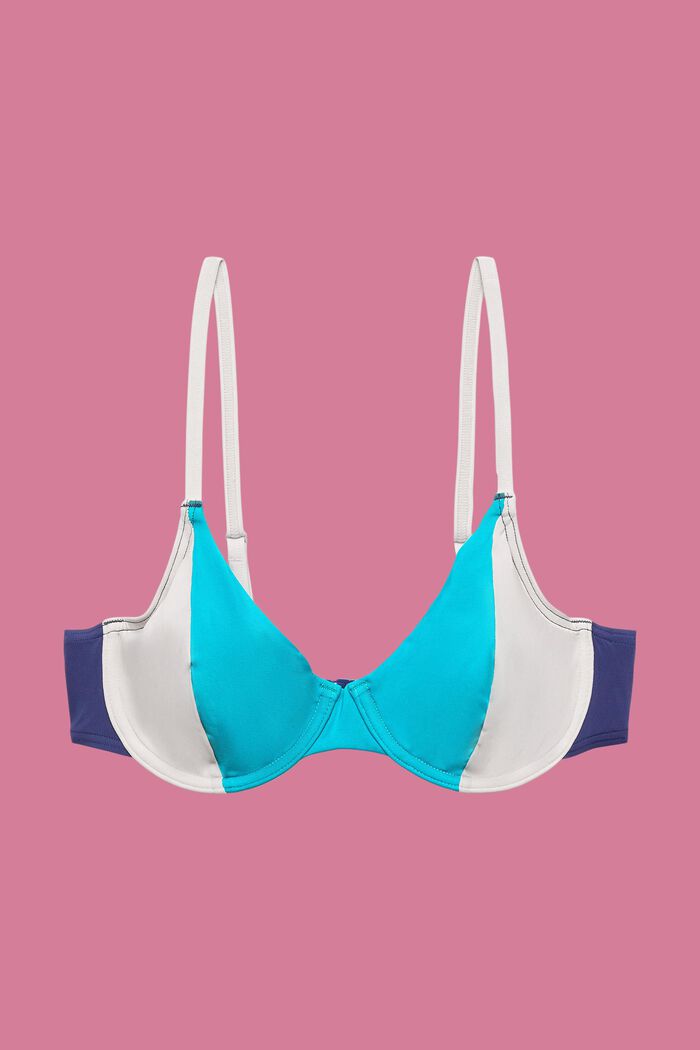 Top de bikini con aros y diseño de bloques de color, TEAL GREEN, detail image number 4