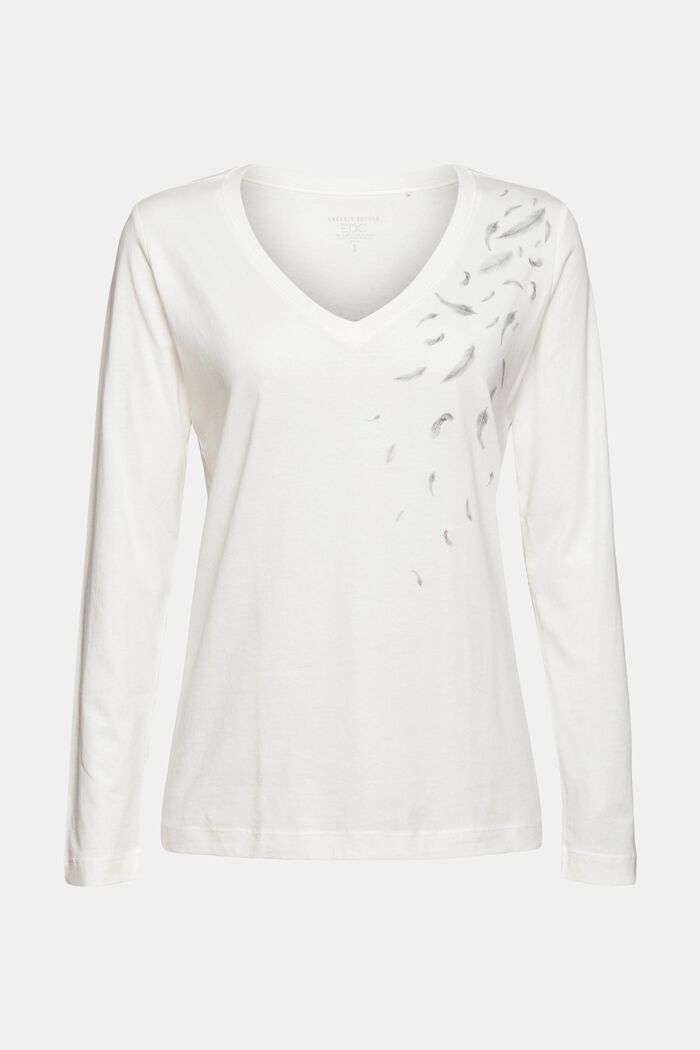 Camiseta de manga larga estampada, 100% algodón, OFF WHITE, detail image number 7