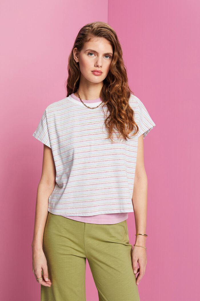 Camiseta de algodón con diseño corto a rayas, TERRACOTTA, detail image number 0