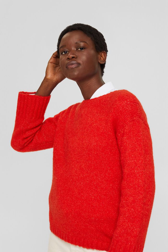 Con lana/alpaca: jersey suave con cuello barco, ORANGE RED, detail image number 0