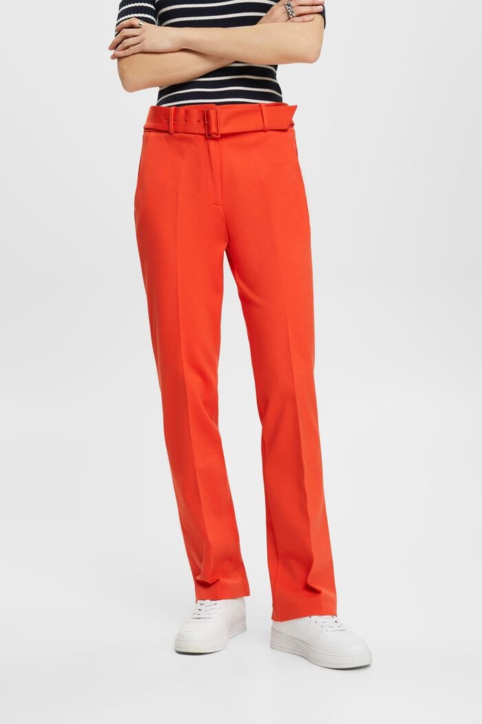 Pantalón de cintura alta con cinturón, ORANGE RED, detail image number 0