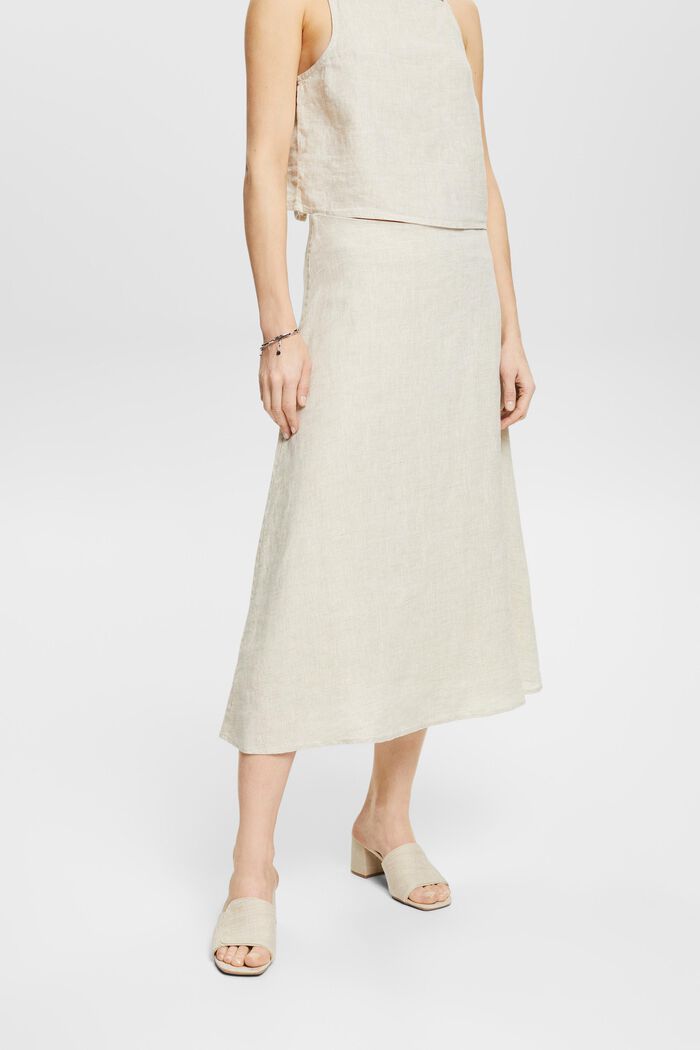 Falda midi de lino sin teñir, BEIGE, detail image number 0