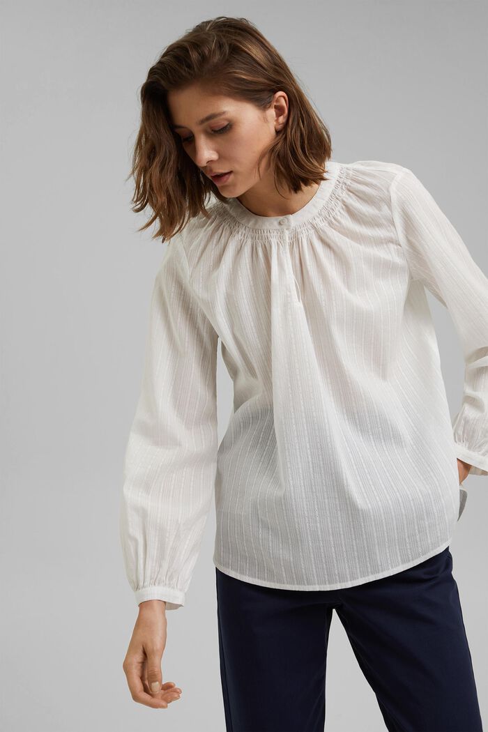 Blusa en 100 % algodón con textura, OFF WHITE, detail image number 0