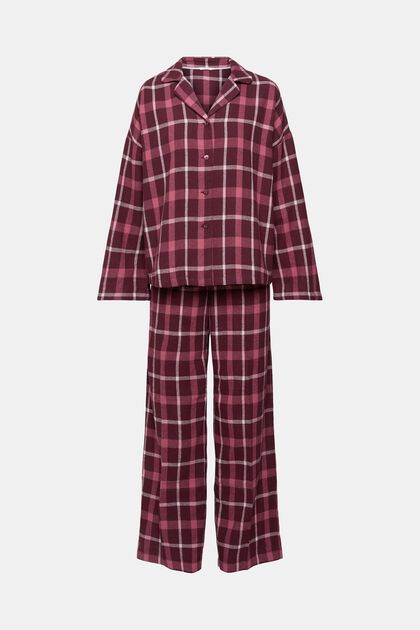 Conjunto de pijama de franela a cuadros, BORDEAUX RED, overview