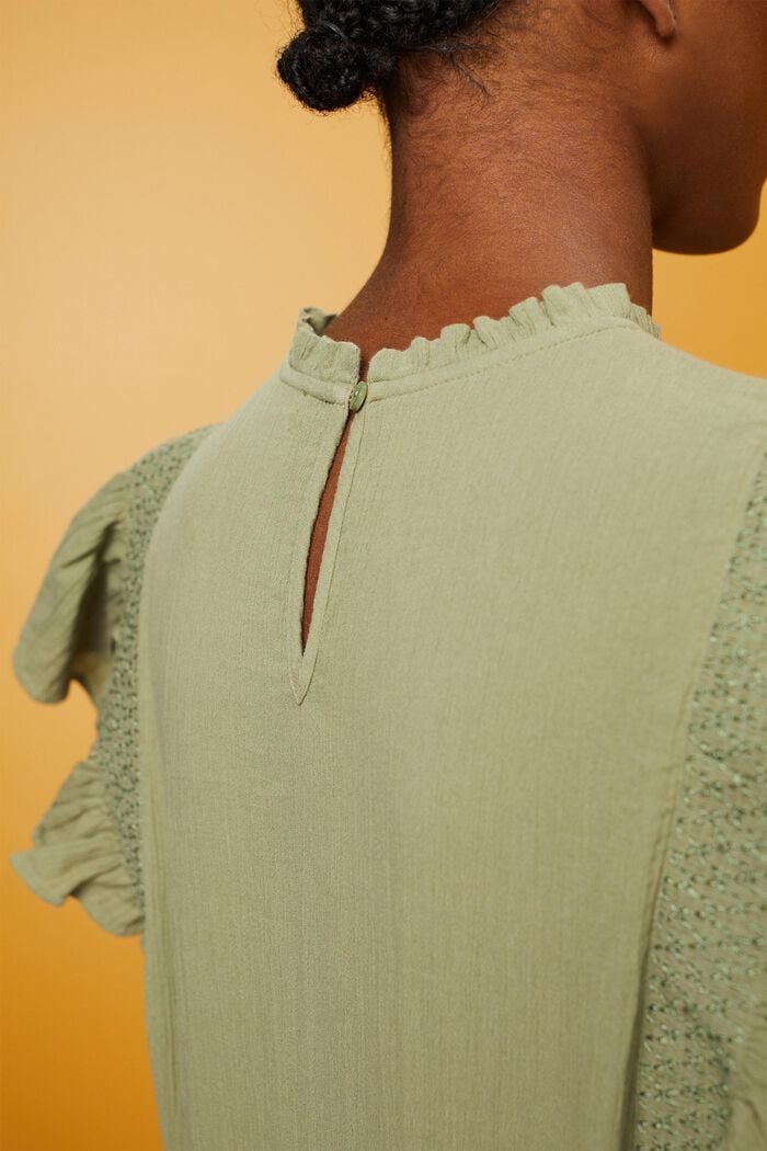 Blusa de algodón con mangas de volantes, LIGHT KHAKI, detail image number 4