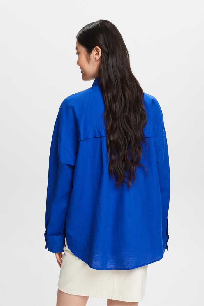 Blusa camisera de algodón y lino, BRIGHT BLUE, detail image number 2