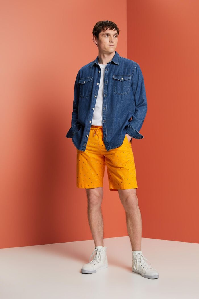 Pantalones cortos estampados sin cierre, algodón elástico, BRIGHT ORANGE, detail image number 1