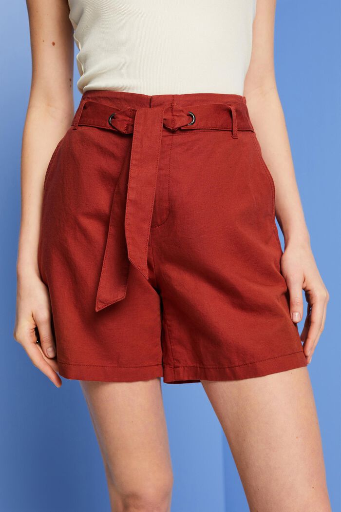 Pantalones cortos con lazada, mezcla de algodón y lino, TERRACOTTA, detail image number 2