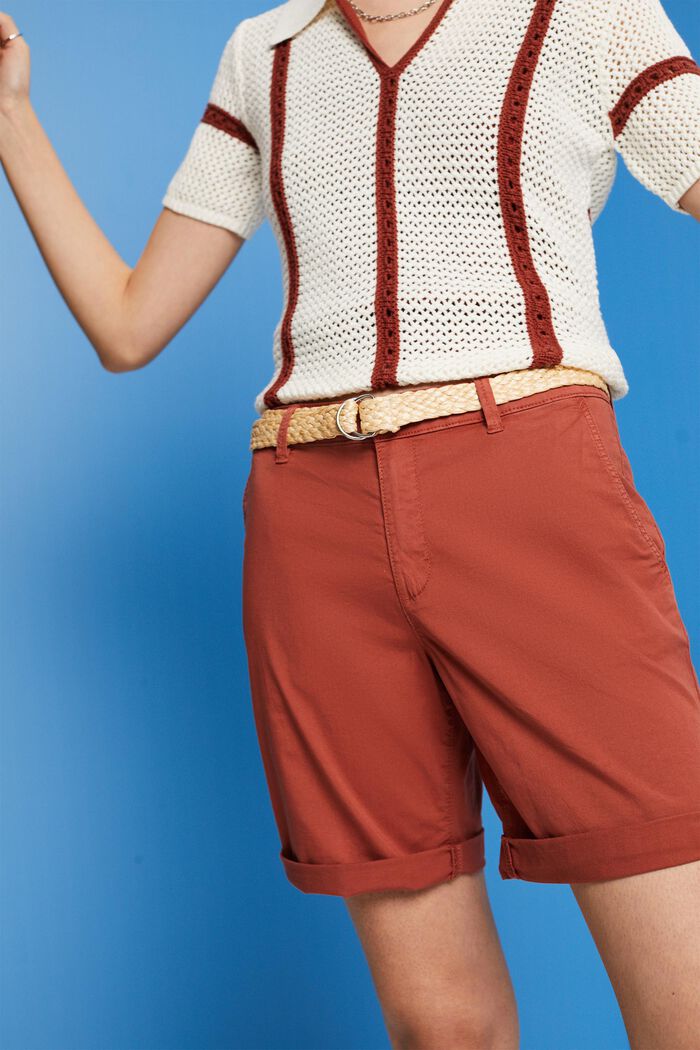 Shorts con cinturón trenzado de rafia extraíble, TERRACOTTA, detail image number 2