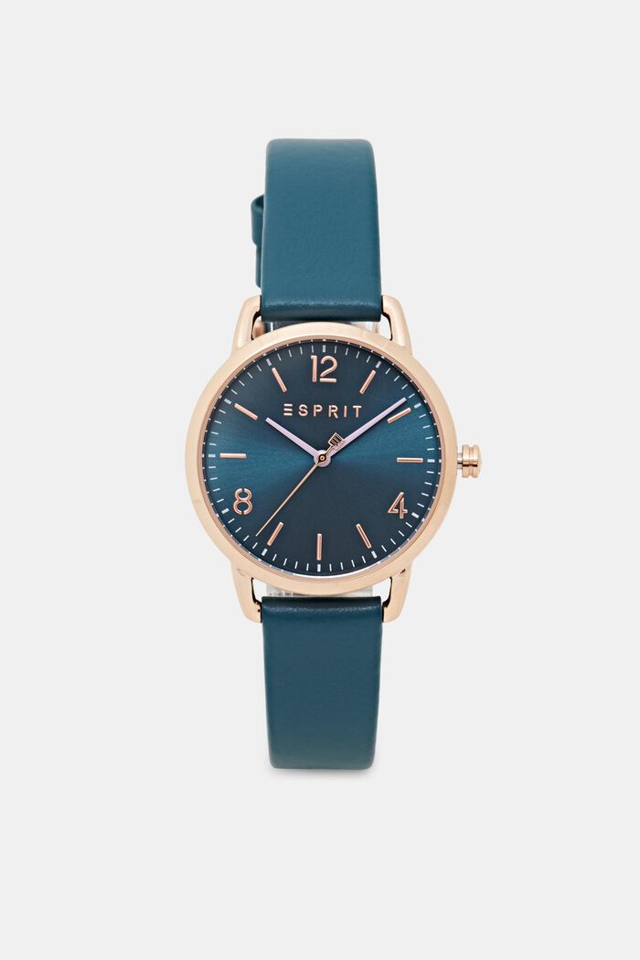 Reloj de acero inoxidable con pulsera de piel, BLUE, overview