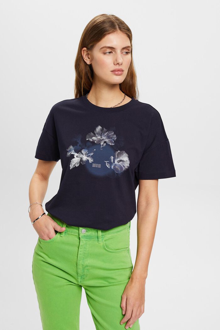 Camiseta de algodón con estampado, NAVY, detail image number 0