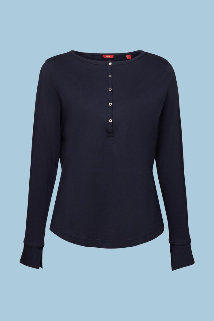 Camiseta de algodón con cuello tunecino, NAVY, detail image number 6