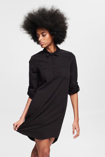 Vestido de lona en 100% algodón Pima, BLACK, overview