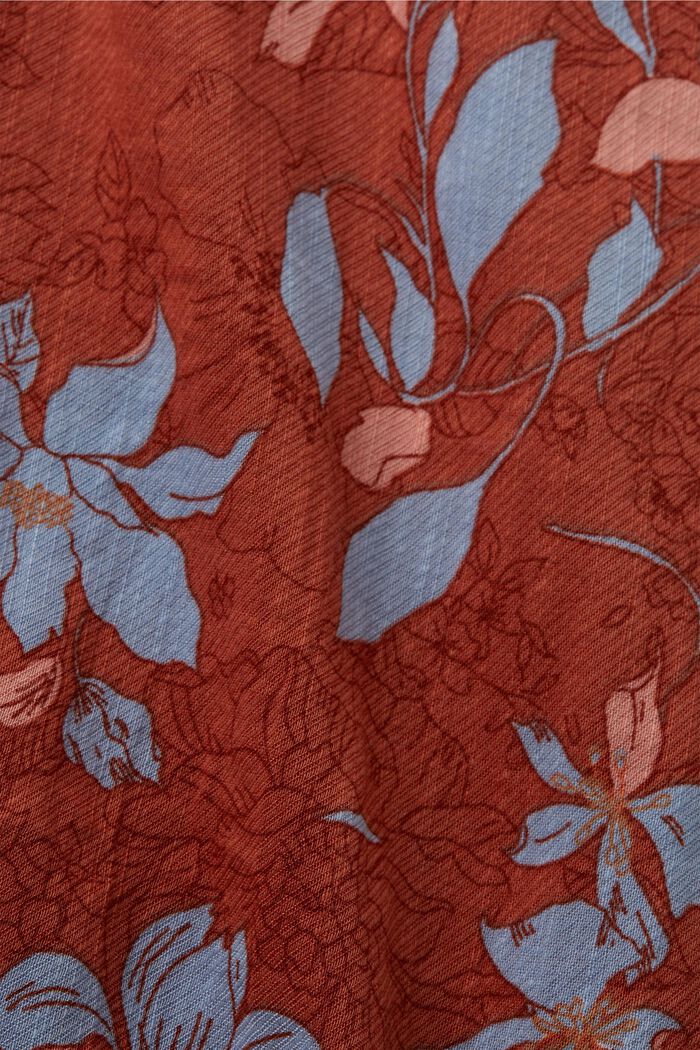 CURVY Blusa estampada de manga corta, mezcla de algodón, CORAL ORANGE, detail image number 4
