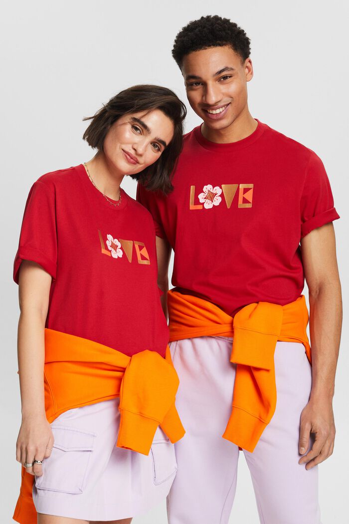 Camiseta unisex estampada de algodón Pima, DARK RED, detail image number 4
