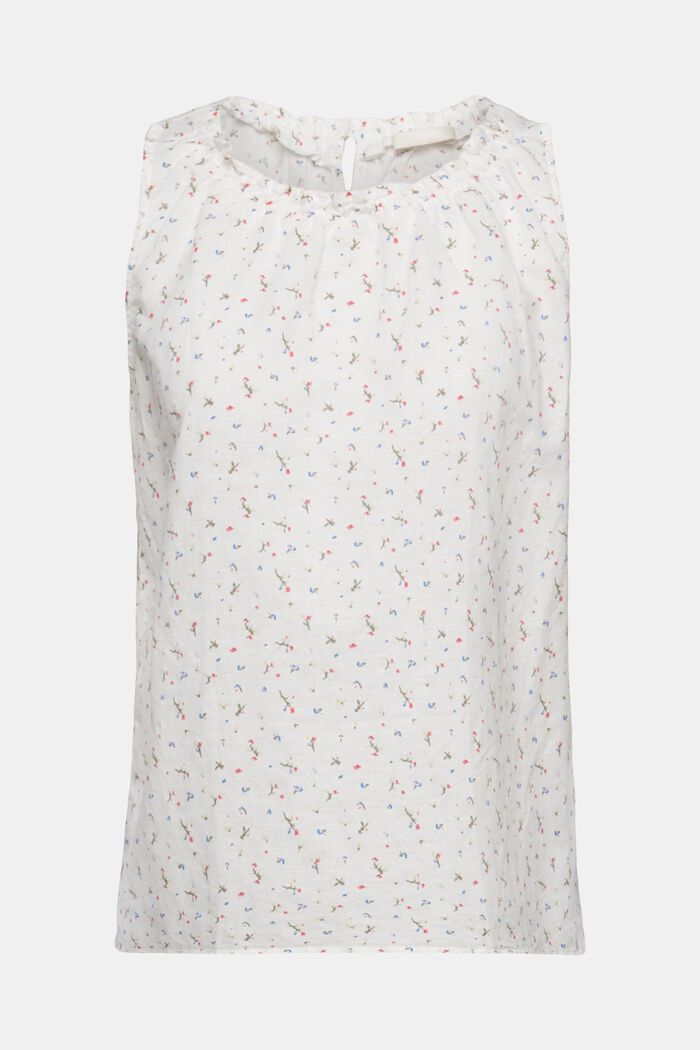 Blusa sin mangas en mezcla de lino con estampado de flores, OFF WHITE, detail image number 5