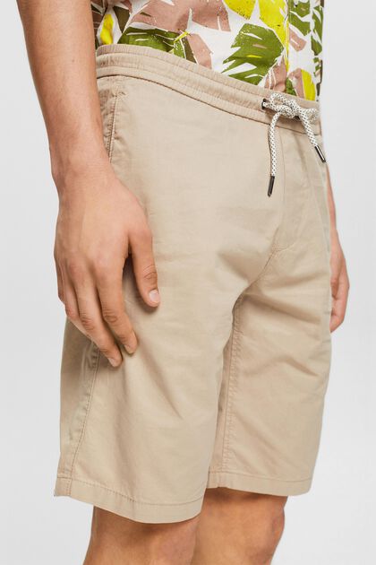 Shorts con cintura elástica, 100% algodón, LIGHT BEIGE, overview