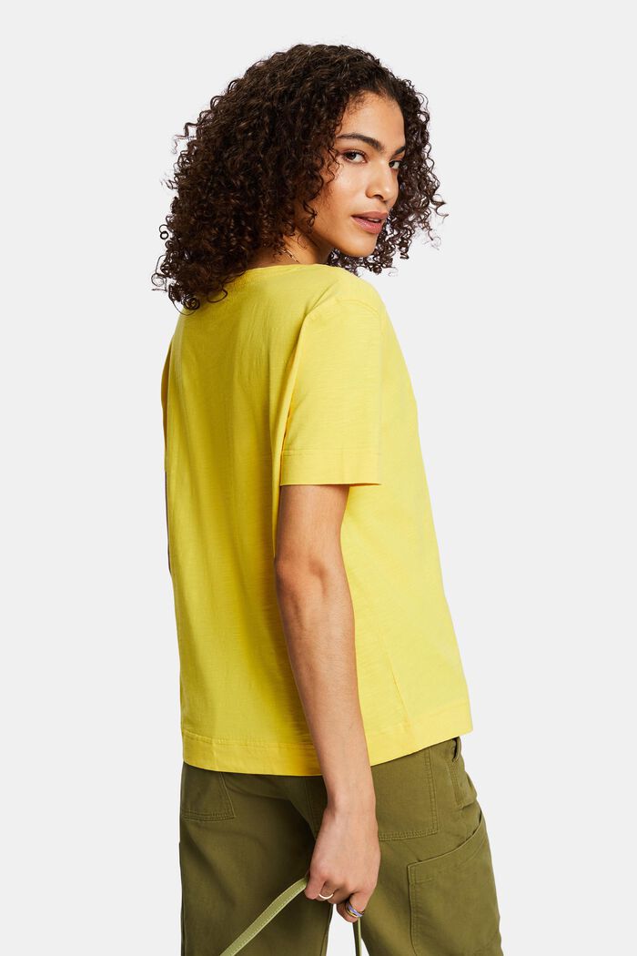 Camiseta de tejido jersey con cuello en pico, YELLOW, detail image number 3