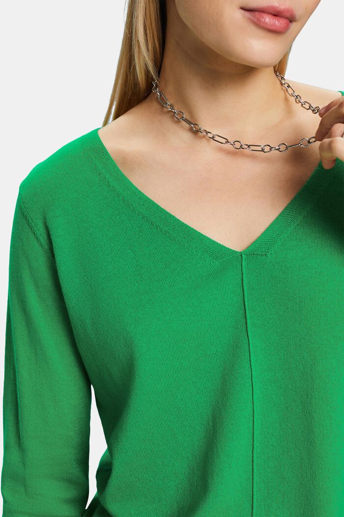 Jersey de algodón con el cuello en pico, GREEN, detail image number 3