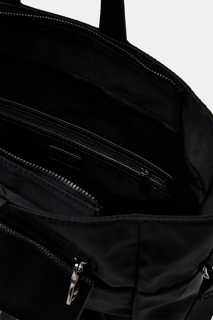 Bolso de mano de nylon con bolsillos frontales, BLACK, detail image number 3